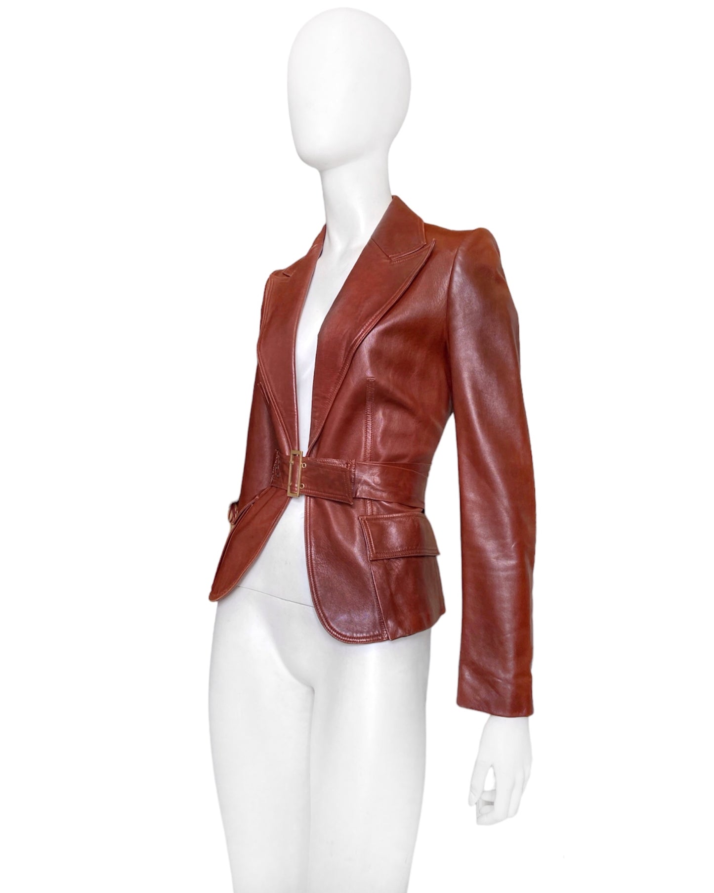 Gucci Fall 2003 Tom Ford SAMPLE Bondage Brown Lambskin Leather Blazer Jacket