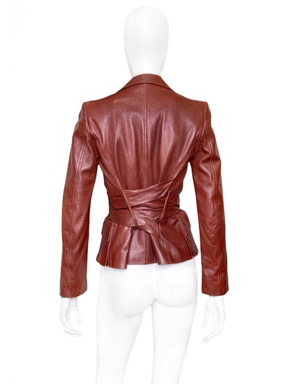 Gucci Fall 2003 Tom Ford SAMPLE Bondage Brown Lambskin Leather Blazer Jacket