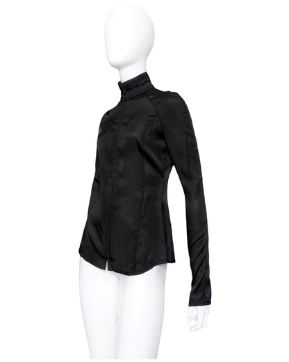 Gucci Fall 2004 Tom Ford Minimal Black Pleated Collar Silk Top Jacket 42