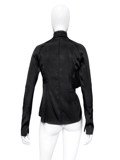 Gucci Fall 2004 Tom Ford Minimal Black Pleated Collar Silk Top Jacket 42