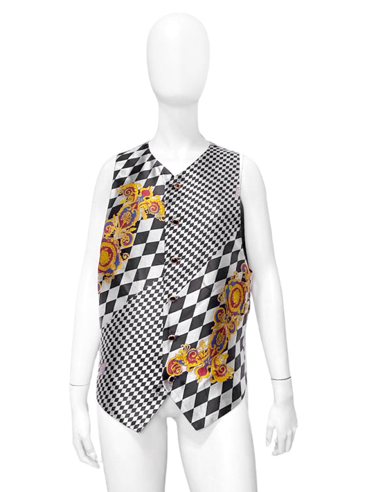 Gianni Versace Men’s Baroque Checkered Silk Waistcoat Vest 46