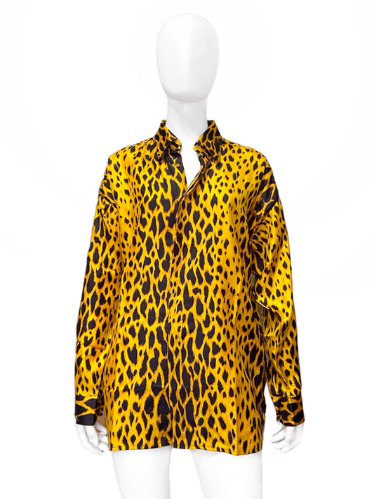 Gianni Versace Spring 1992 Leopard Print Silk Shirt 44