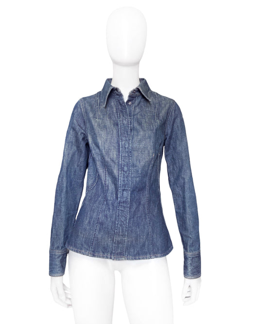 Gucci Spring 2003 Tom Ford Blue Denim Shirt Jacket 38