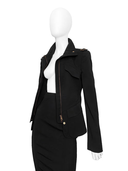 Gucci Fall 2003 Tom Ford Military Epaulettes Bondage Blazer Skirt Suit Set 40&38