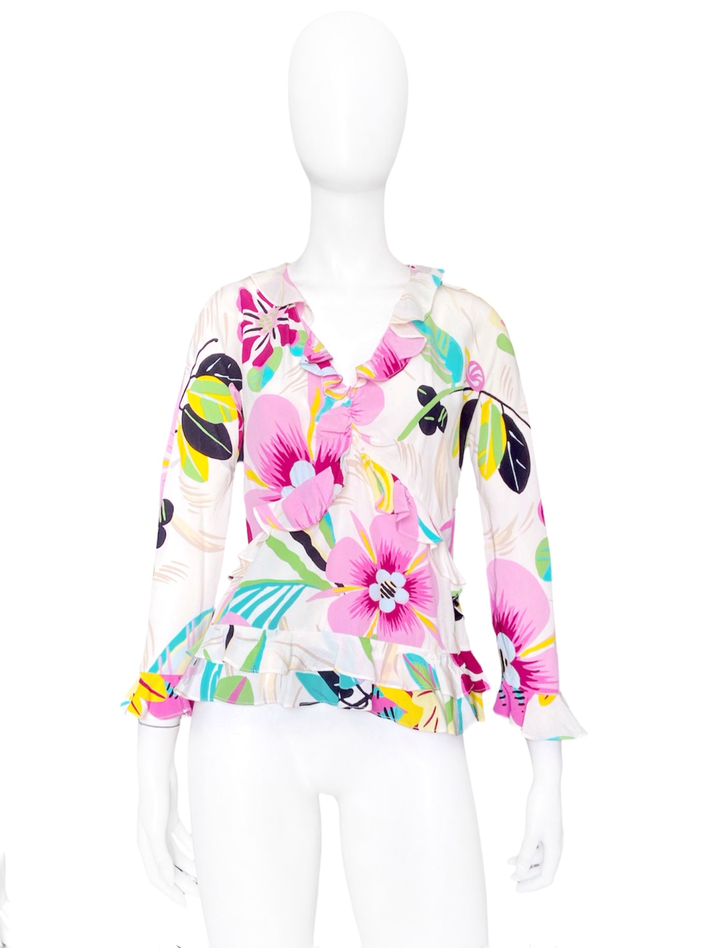 Gucci Spring 1999 Tom Ford Iconic Runway Ivory Floral Silk Ruffle Blouse Top 38