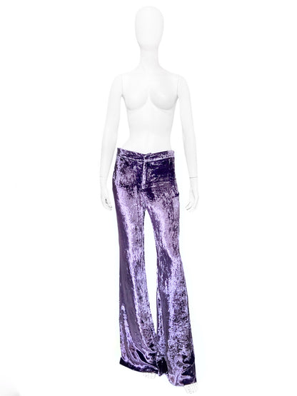 Gucci Fall 1999 Tom Ford Purple Crushed Velvet Flared Pants 42