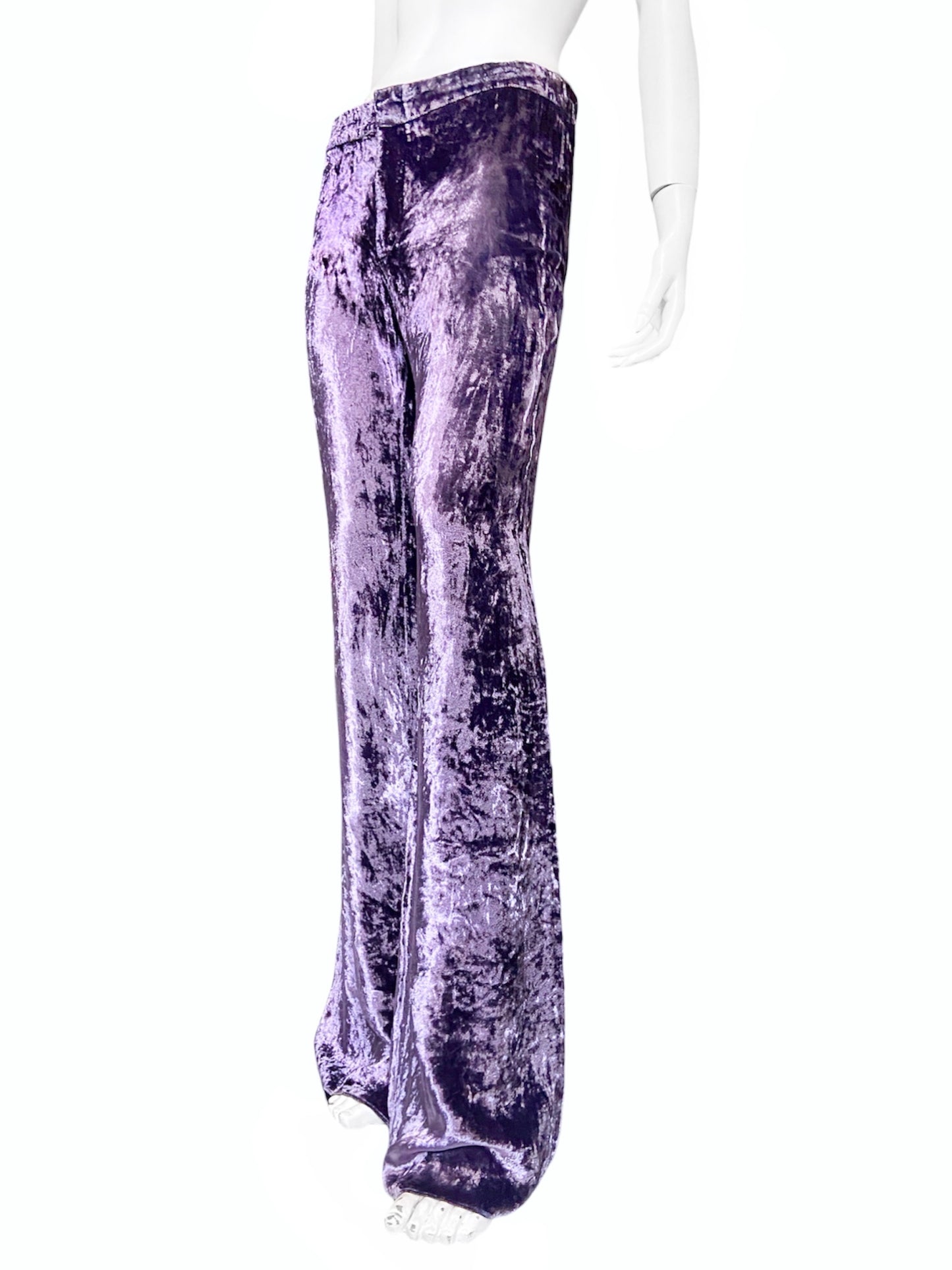 Gucci Fall 1999 Tom Ford Purple Crushed Velvet Flared Pants 42