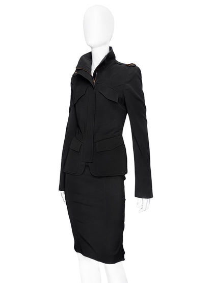 Gucci Fall 2003 Tom Ford Military Epaulettes Bondage Blazer Skirt Suit Set 40&38