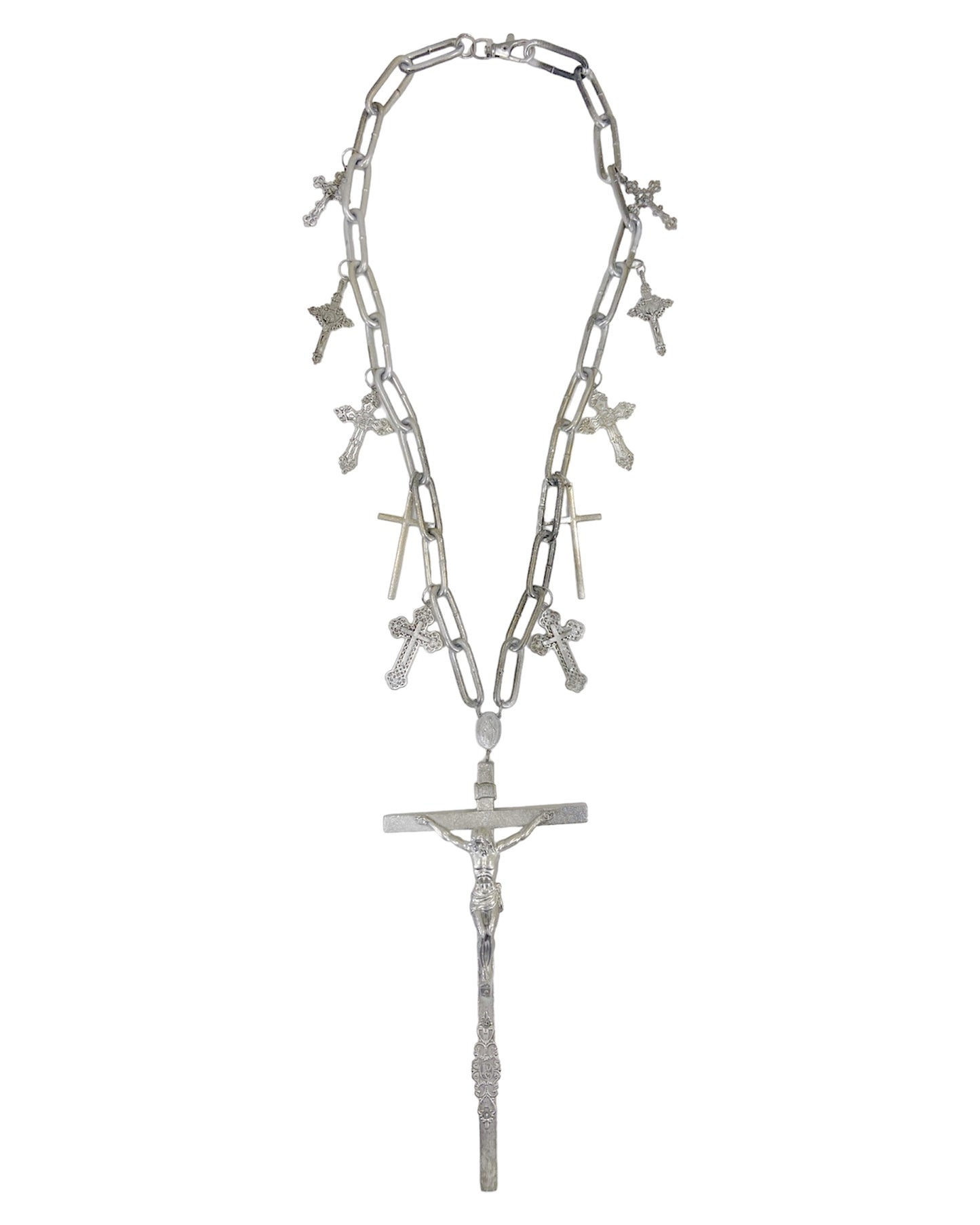 Jean Paul Gaultier 90S Sample 1/1 XXL Silver 11 Crucifix Cross Chain Necklace