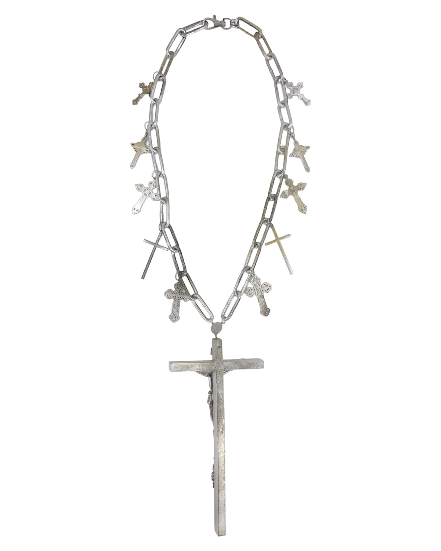 Jean Paul Gaultier 90S Sample 1/1 XXL Silver 11 Crucifix Cross Chain Necklace