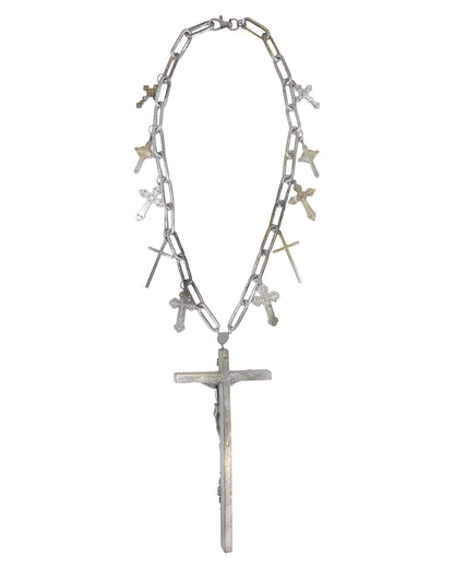 Jean Paul Gaultier 90S Sample 1/1 XXL Silver 11 Crucifix Cross Chain Necklace