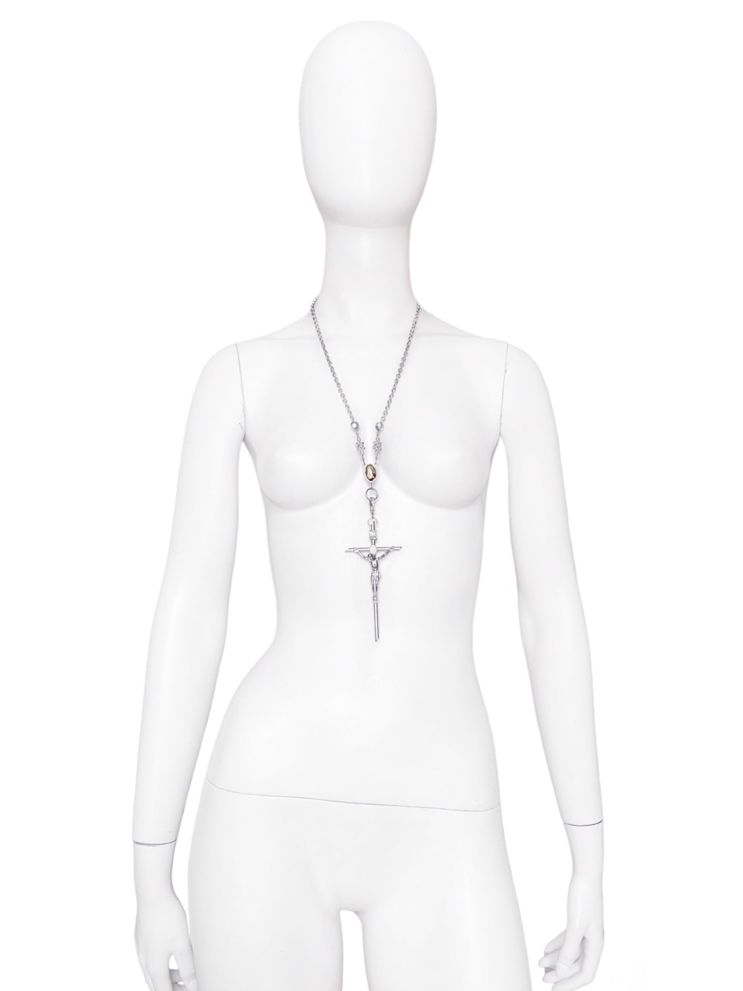 Jean Paul Gaultier 90s Sample Silver Virgin Mary Cross Chain Necklace