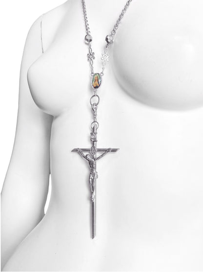 Jean Paul Gaultier 90s Sample Silver Virgin Mary Cross Chain Necklace