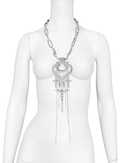 Jean Paul Gaultier 90S Sample Spade Chain Fringe Triple Crucifix Cross Chain Necklace