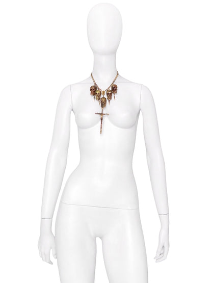 Jean Paul Gaultier 90S Sample 1/1 Gothic JPG Logo 5 Skull Crucifix Cross Chain Necklace