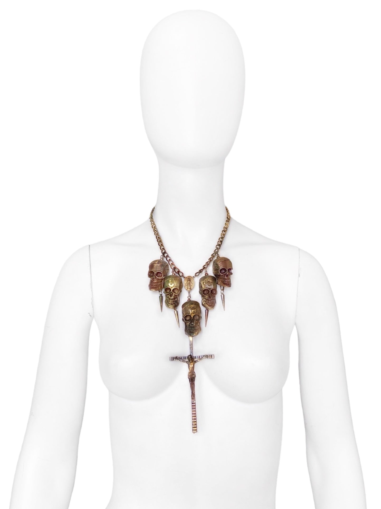 Jean Paul Gaultier 90S Sample 1/1 Gothic JPG Logo 5 Skull Crucifix Cross Chain Necklace