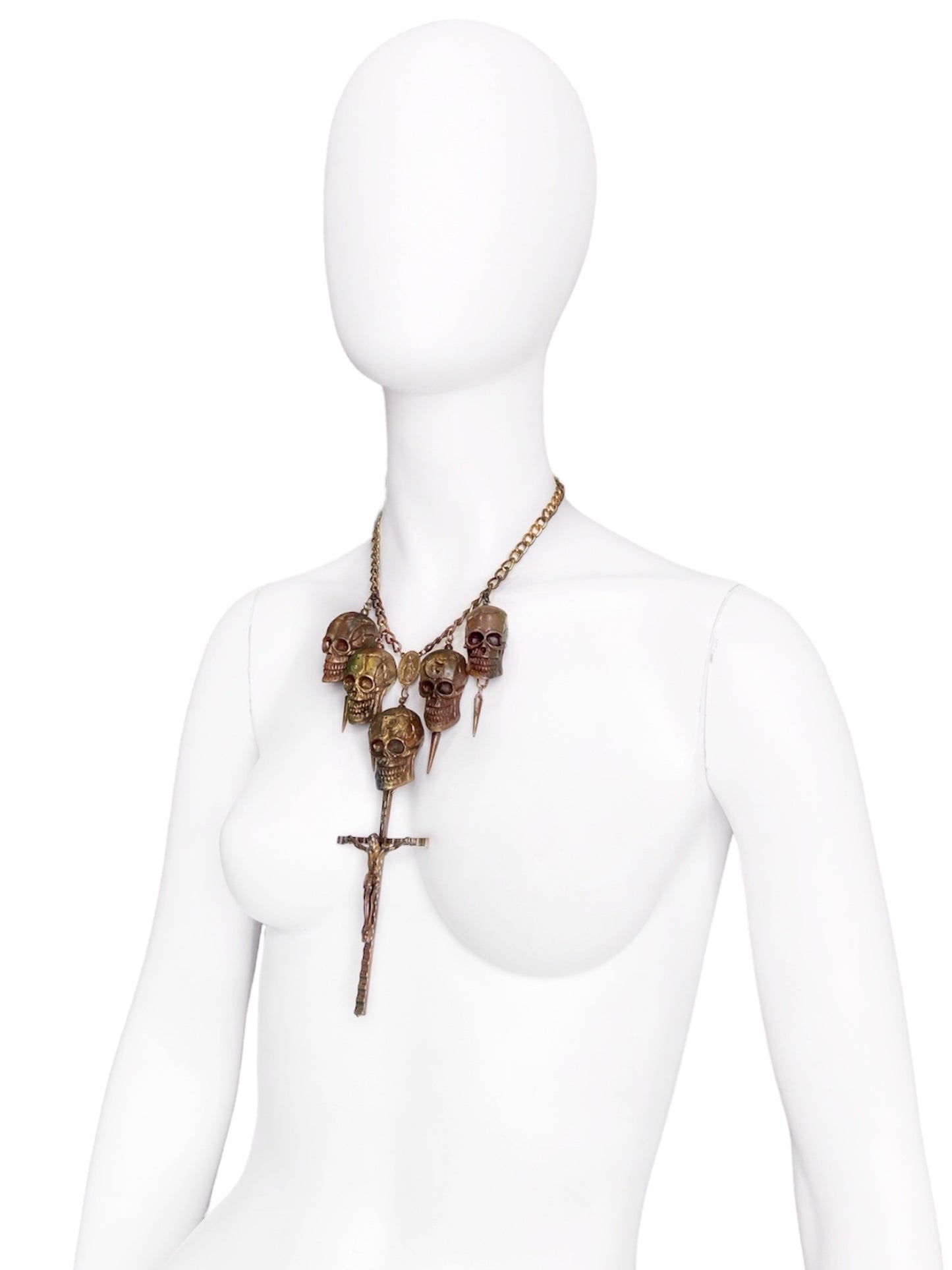 Jean Paul Gaultier 90S Sample 1/1 Gothic JPG Logo 5 Skull Crucifix Cross Chain Necklace