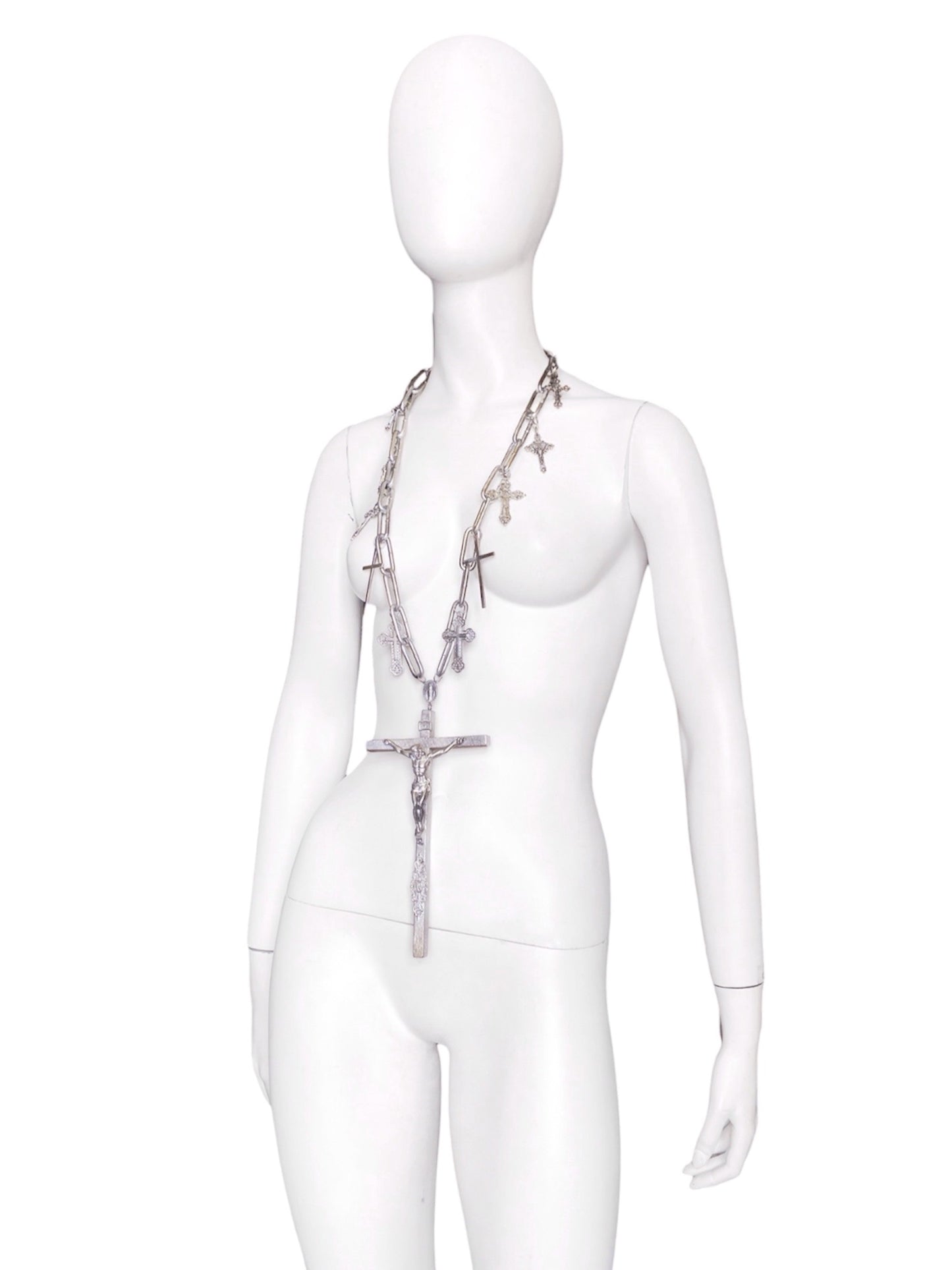 Jean Paul Gaultier 90S Sample 1/1 XXL Silver 11 Crucifix Cross Chain Necklace