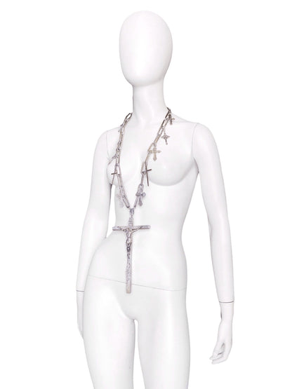 Jean Paul Gaultier 90S Sample 1/1 XXL Silver 11 Crucifix Cross Chain Necklace
