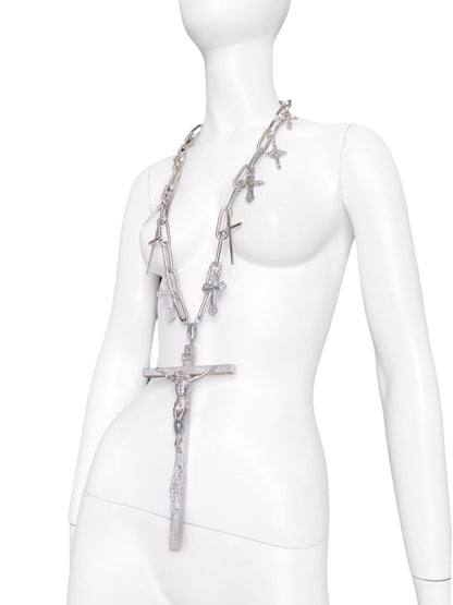 Jean Paul Gaultier 90S Sample 1/1 XXL Silver 11 Crucifix Cross Chain Necklace