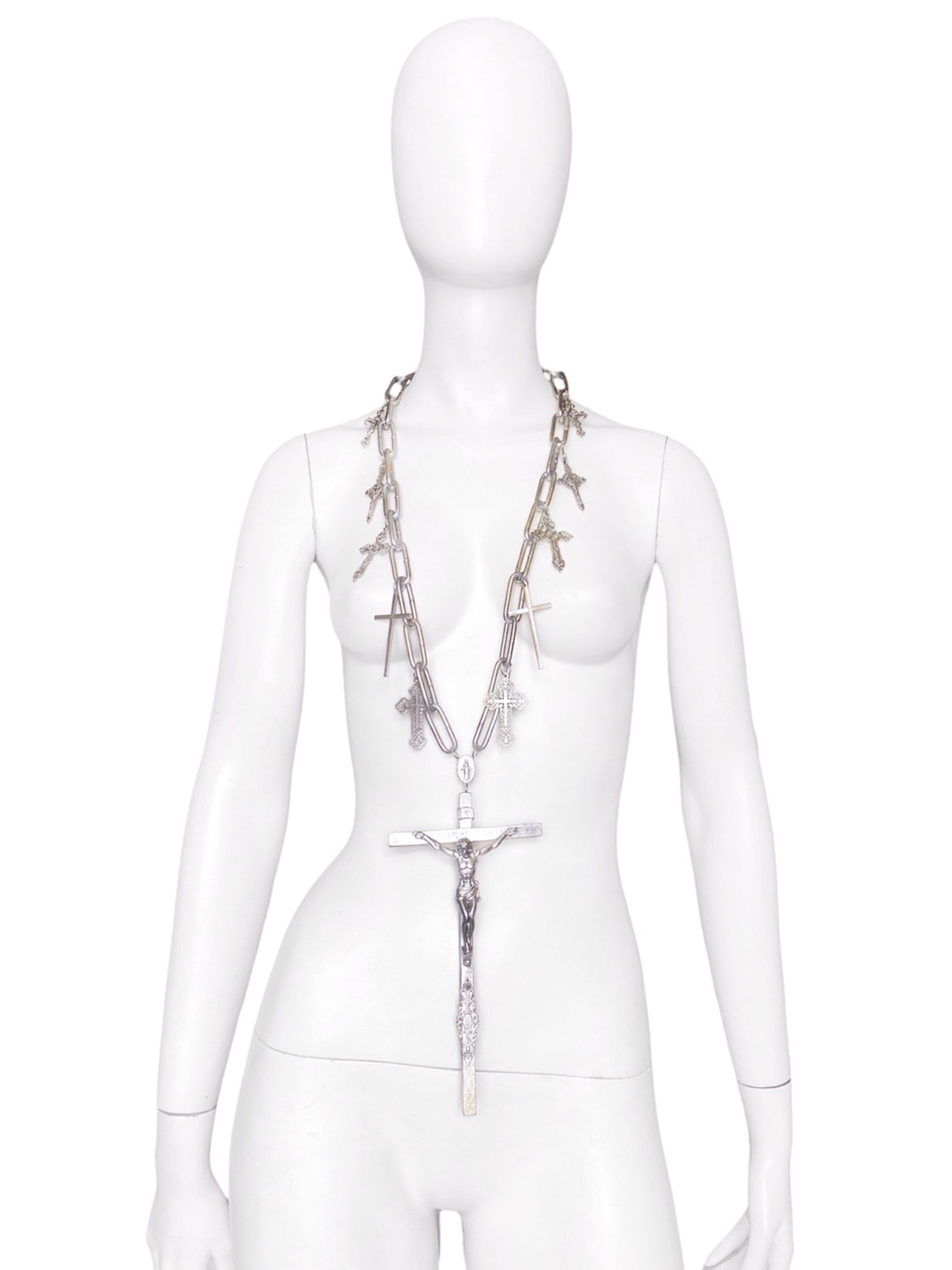 Jean Paul Gaultier 90S Sample 1/1 XXL Silver 11 Crucifix Cross Chain Necklace
