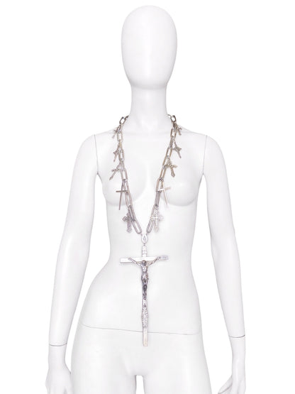 Jean Paul Gaultier 90S Sample 1/1 XXL Silver 11 Crucifix Cross Chain Necklace