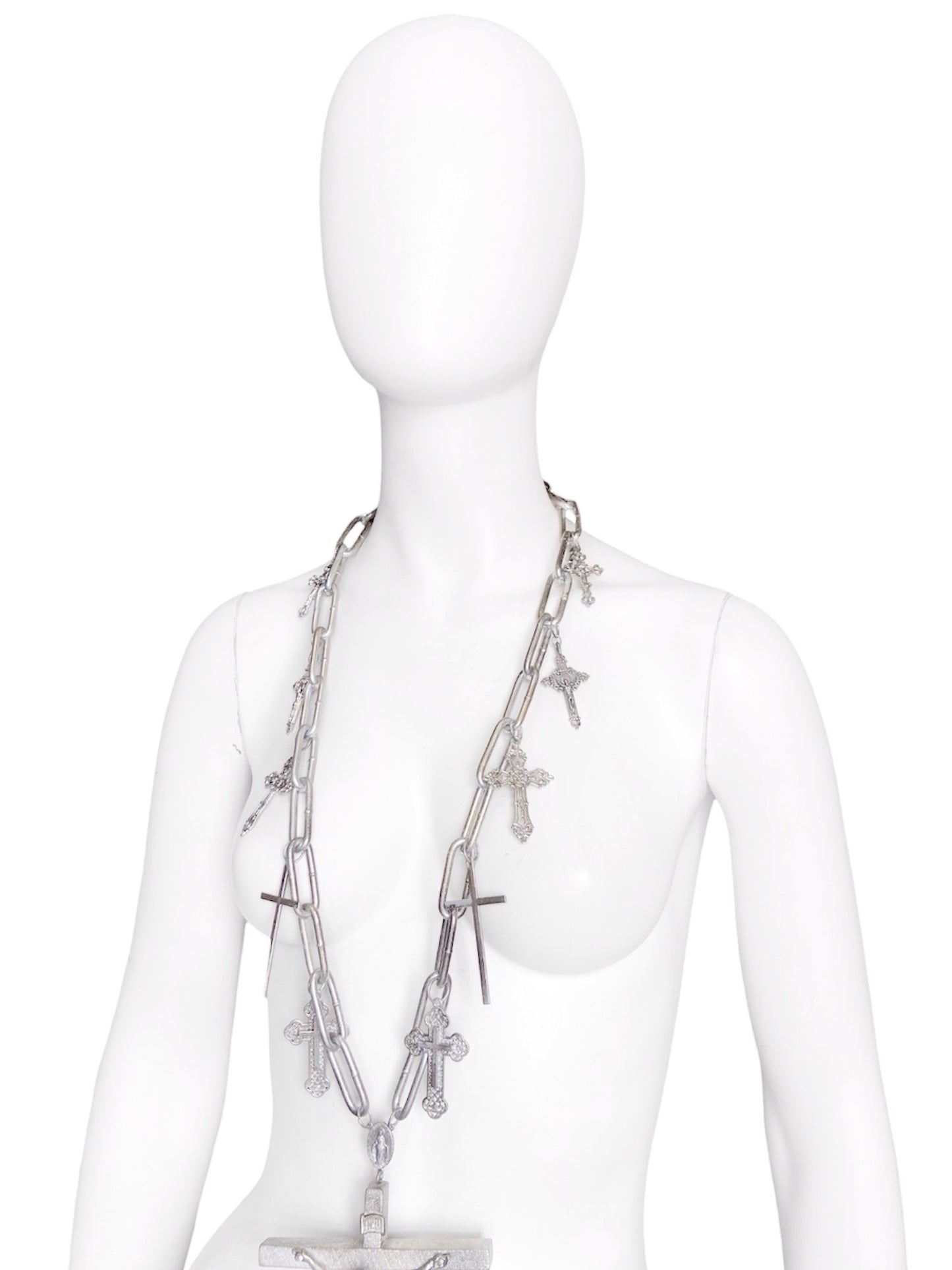 Jean Paul Gaultier 90S Sample 1/1 XXL Silver 11 Crucifix Cross Chain Necklace