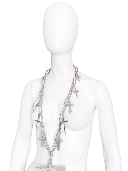 Jean Paul Gaultier 90S Sample 1/1 XXL Silver 11 Crucifix Cross Chain Necklace