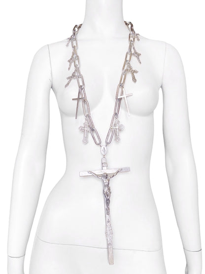 Jean Paul Gaultier 90S Sample 1/1 XXL Silver 11 Crucifix Cross Chain Necklace