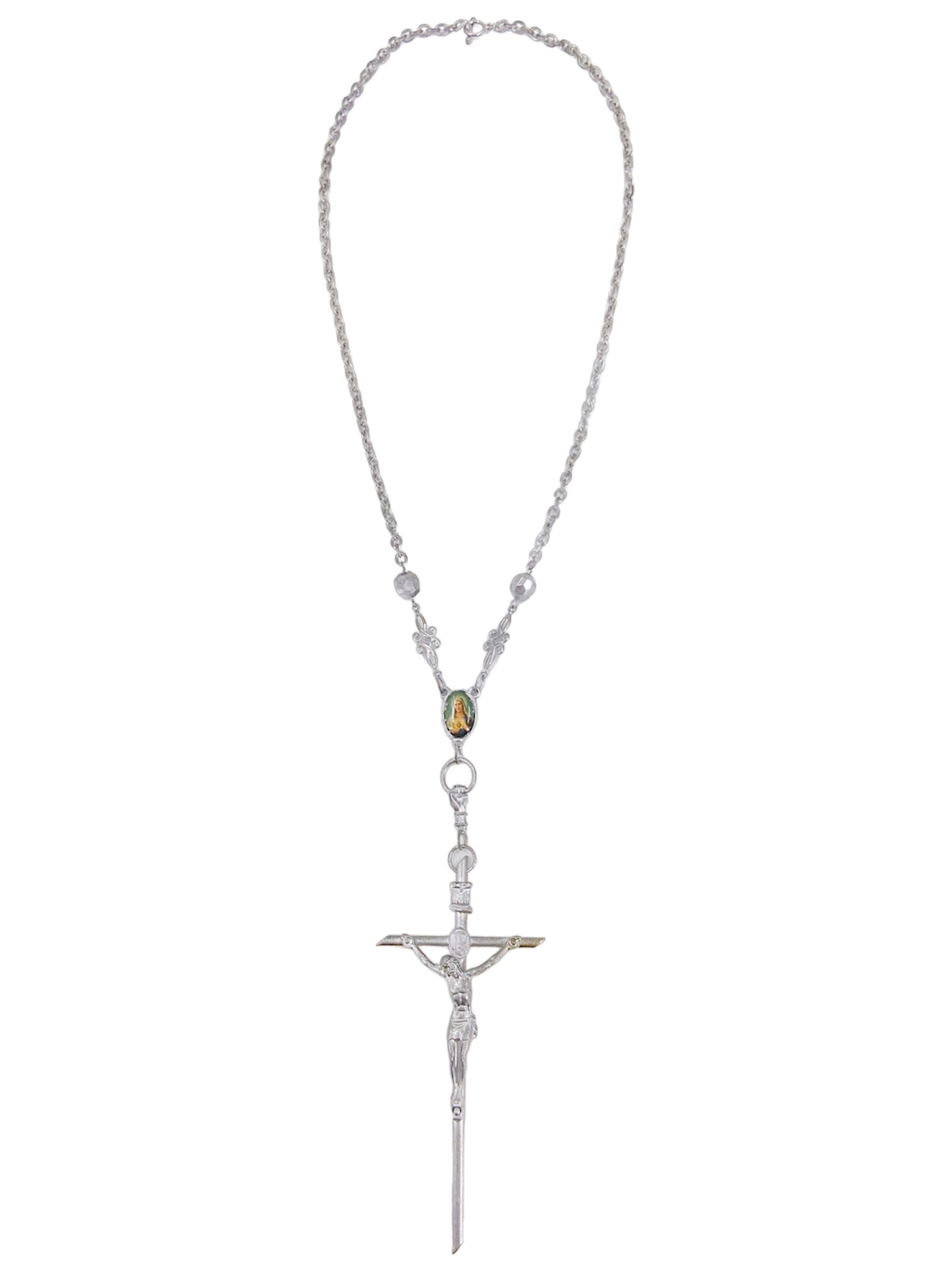 Jean Paul Gaultier 90s Sample Silver Virgin Mary Cross Chain Necklace