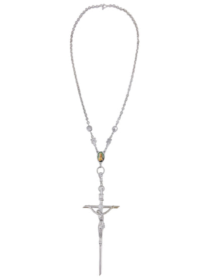 Jean Paul Gaultier 90s Sample Silver Virgin Mary Cross Chain Necklace