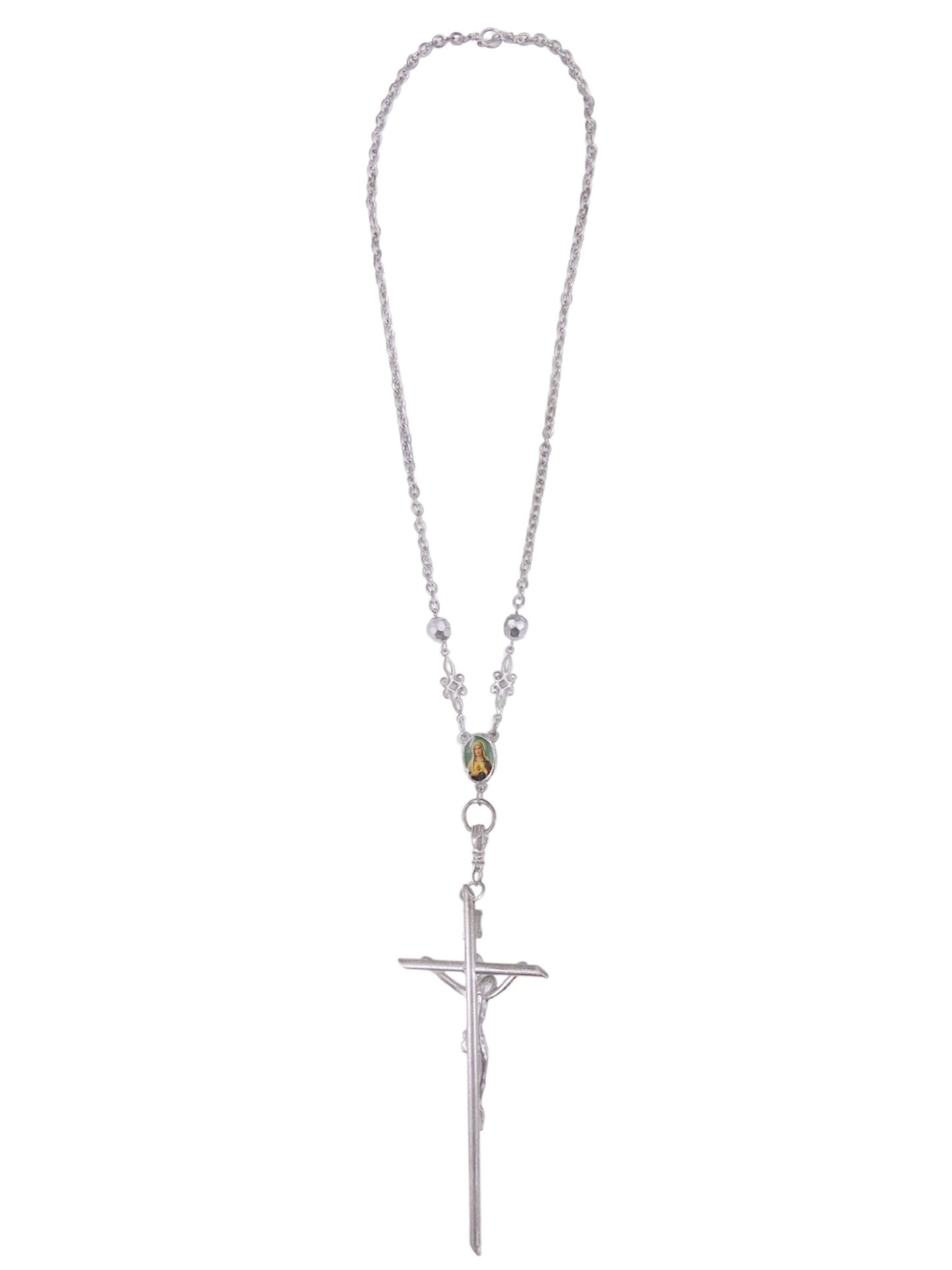 Jean Paul Gaultier 90s Sample Silver Virgin Mary Cross Chain Necklace