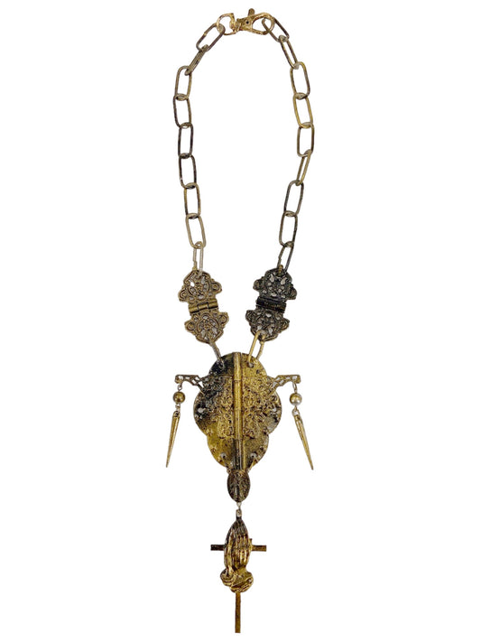 Jean Paul Gaultier 90s Sample Oversized HInge Spike Cross Chain Necklace