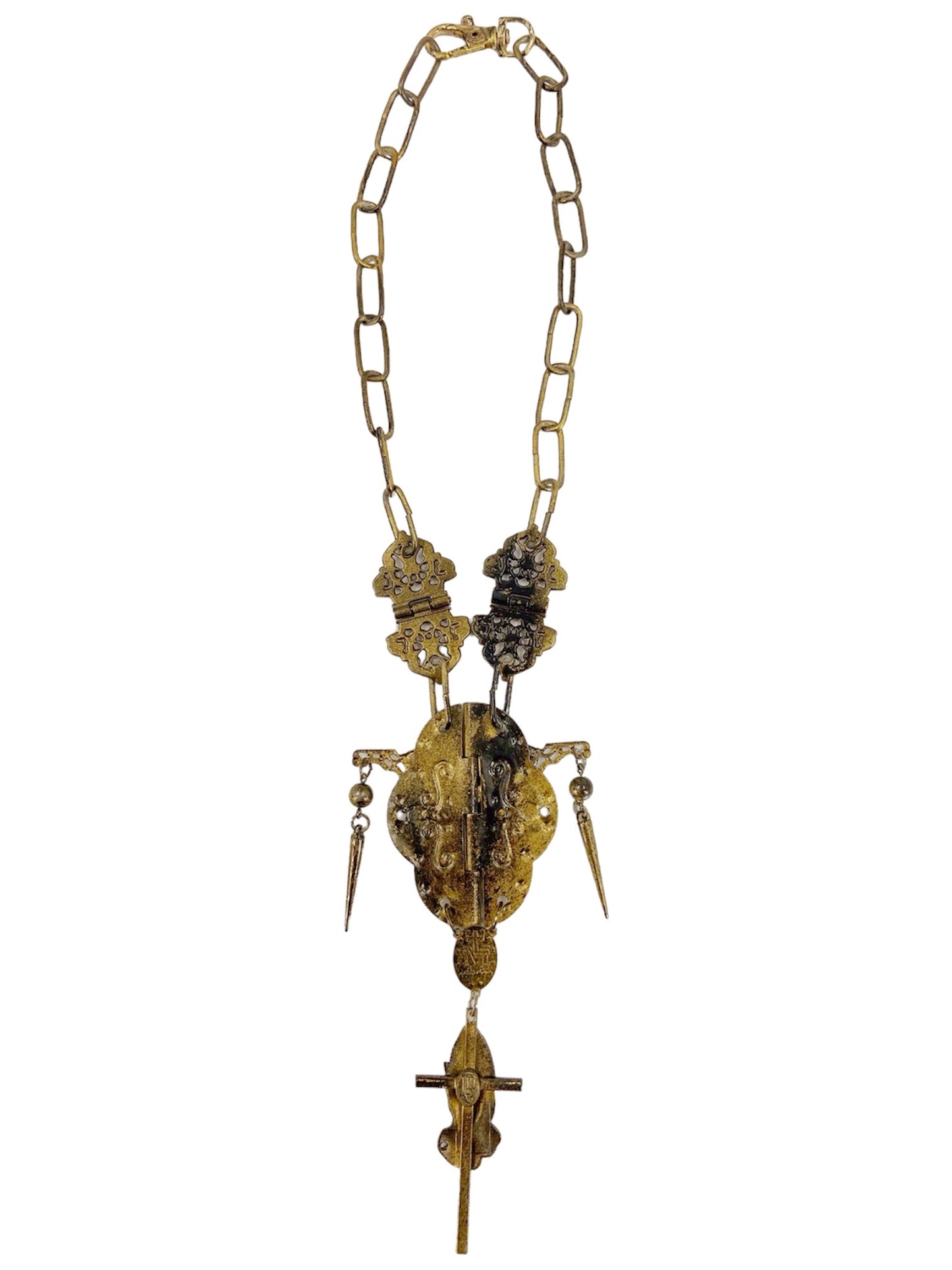 Jean Paul Gaultier 90s Sample Oversized HInge Spike Cross Chain Necklace