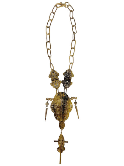 Jean Paul Gaultier 90s Sample Oversized HInge Spike Cross Chain Necklace