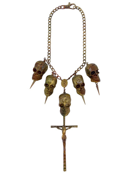 Jean Paul Gaultier 90S Sample 1/1 Gothic JPG Logo 5 Skull Crucifix Cross Chain Necklace