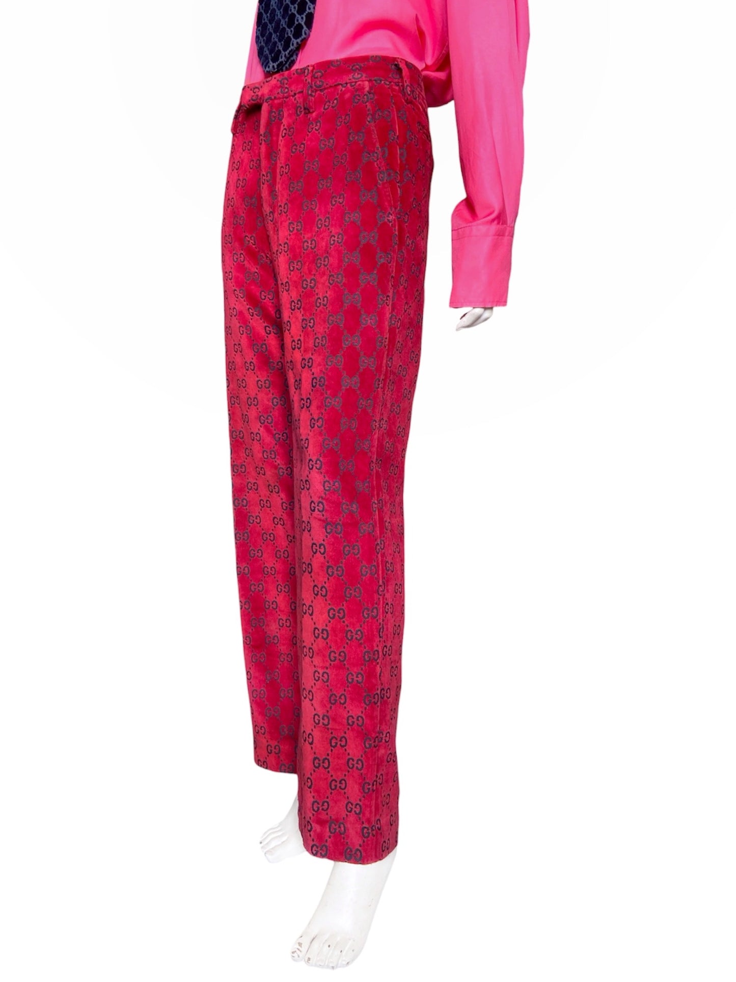 Gucci Fall 1997 Tom Ford Men’s Red Monogram Velvet Trousers Pants 46