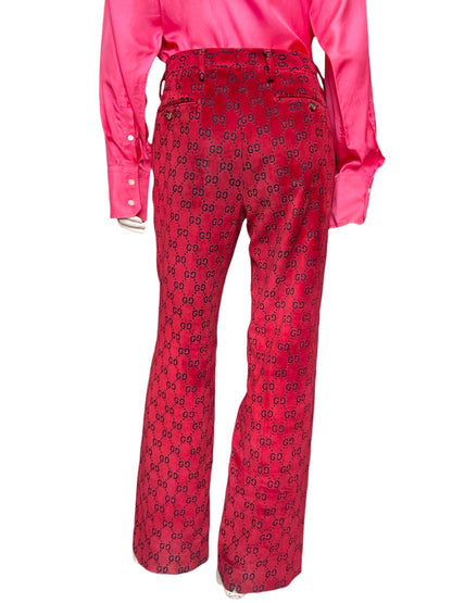 Gucci Fall 1997 Tom Ford Men’s Red Monogram Velvet Trousers Pants 46