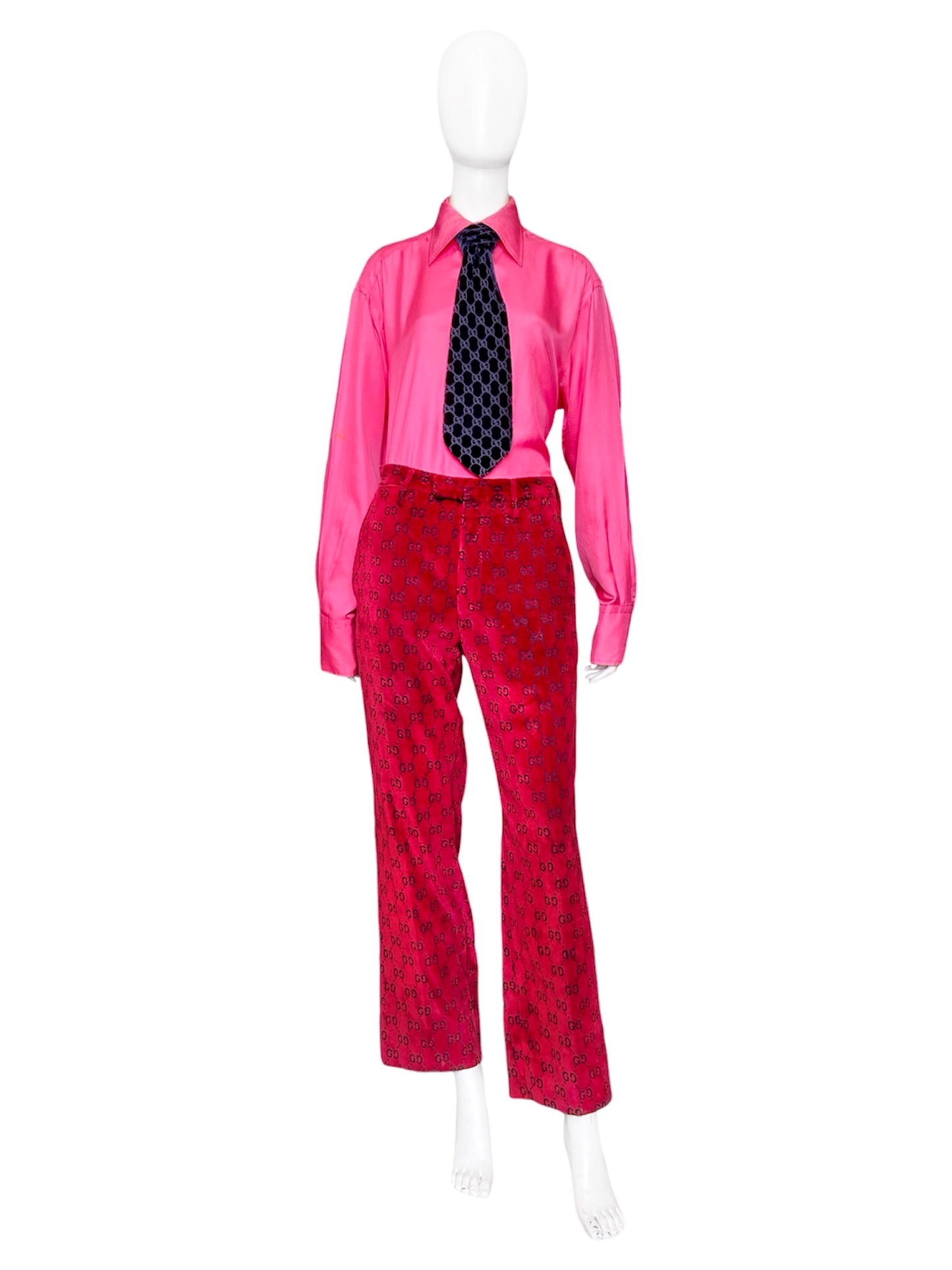 Gucci Fall 1997 Tom Ford Men’s Red Monogram Velvet Trousers Pants 48