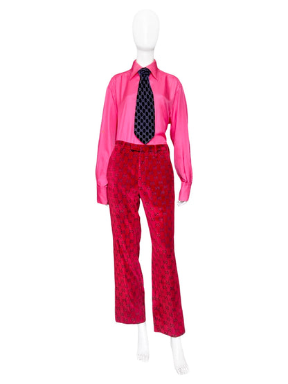 Gucci Fall 1997 Tom Ford Men’s Red Monogram Velvet Trousers Pants 48