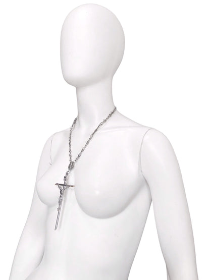 Jean Paul Gaultier 90s Sample Silver Barbed Wire Cross Chain Necklace