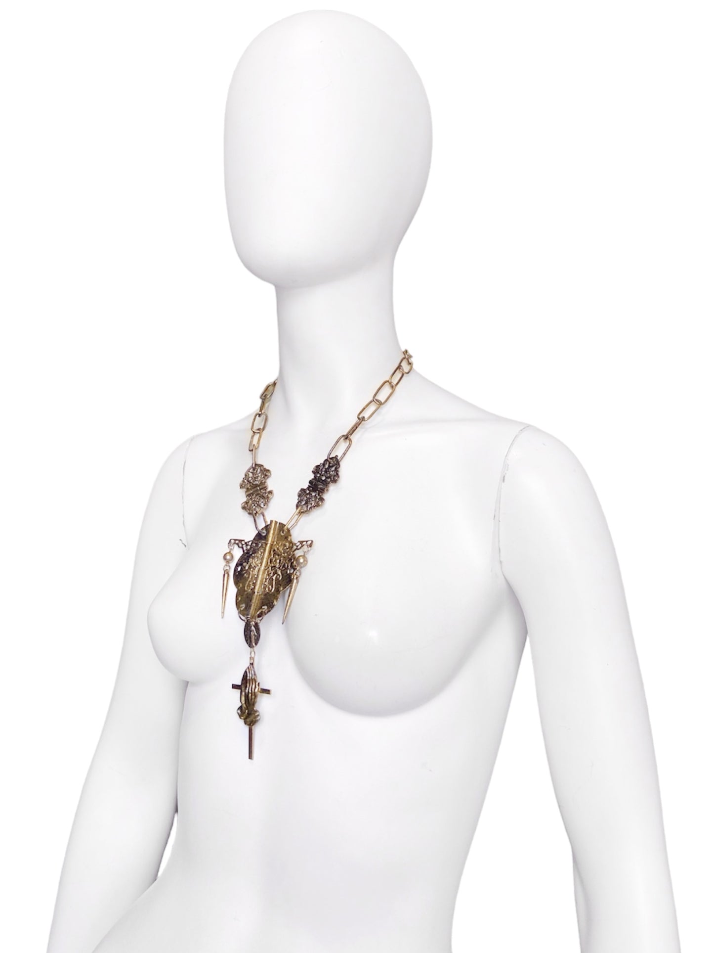 Jean Paul Gaultier 90s Sample Oversized HInge Spike Cross Chain Necklace