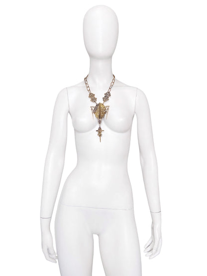 Jean Paul Gaultier 90s Sample Oversized HInge Spike Cross Chain Necklace