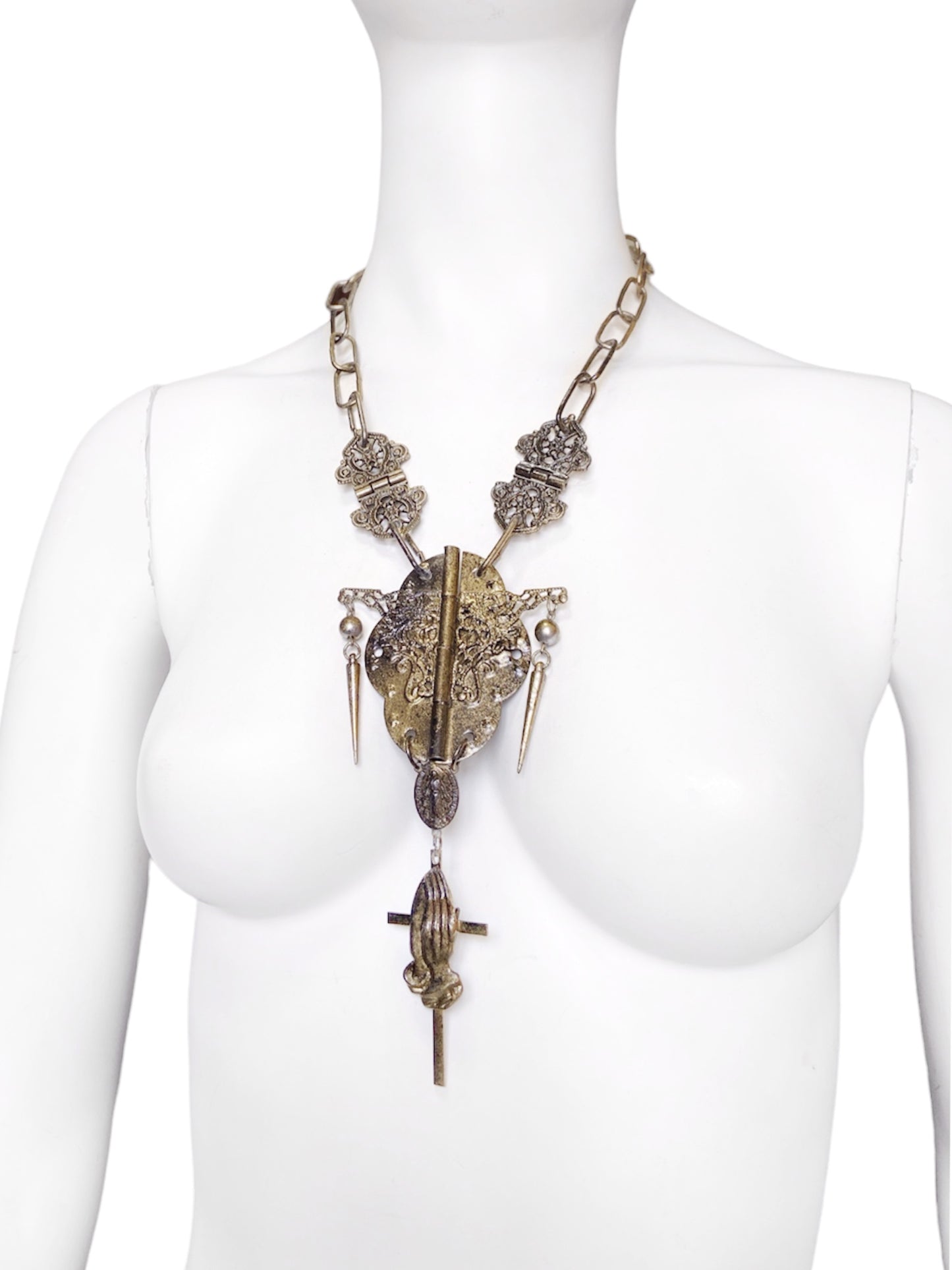 Jean Paul Gaultier 90s Sample Oversized HInge Spike Cross Chain Necklace