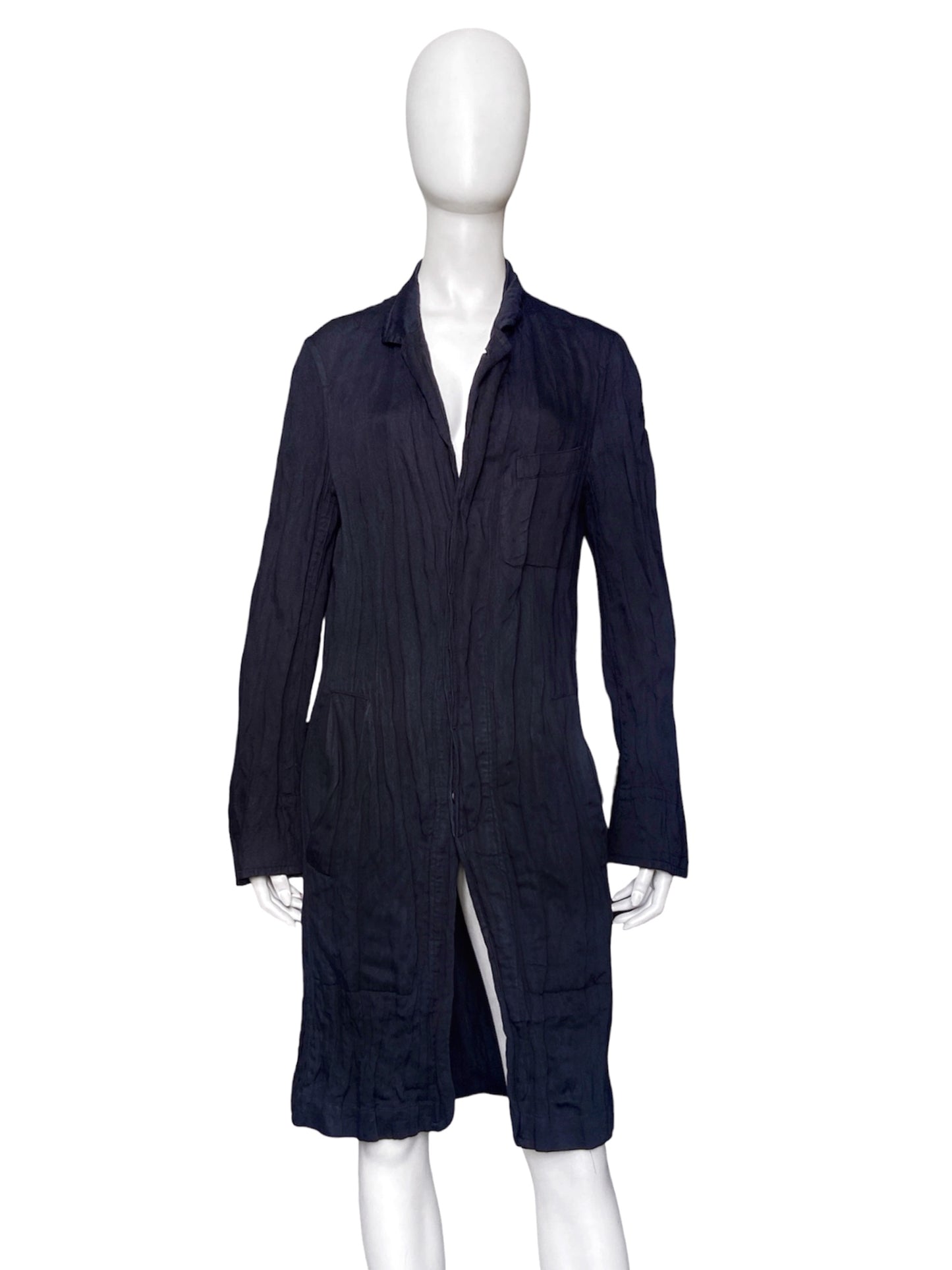 Ann Demeulemeester Spring 2006 Men’s Navy Wrinkled Coat XXS