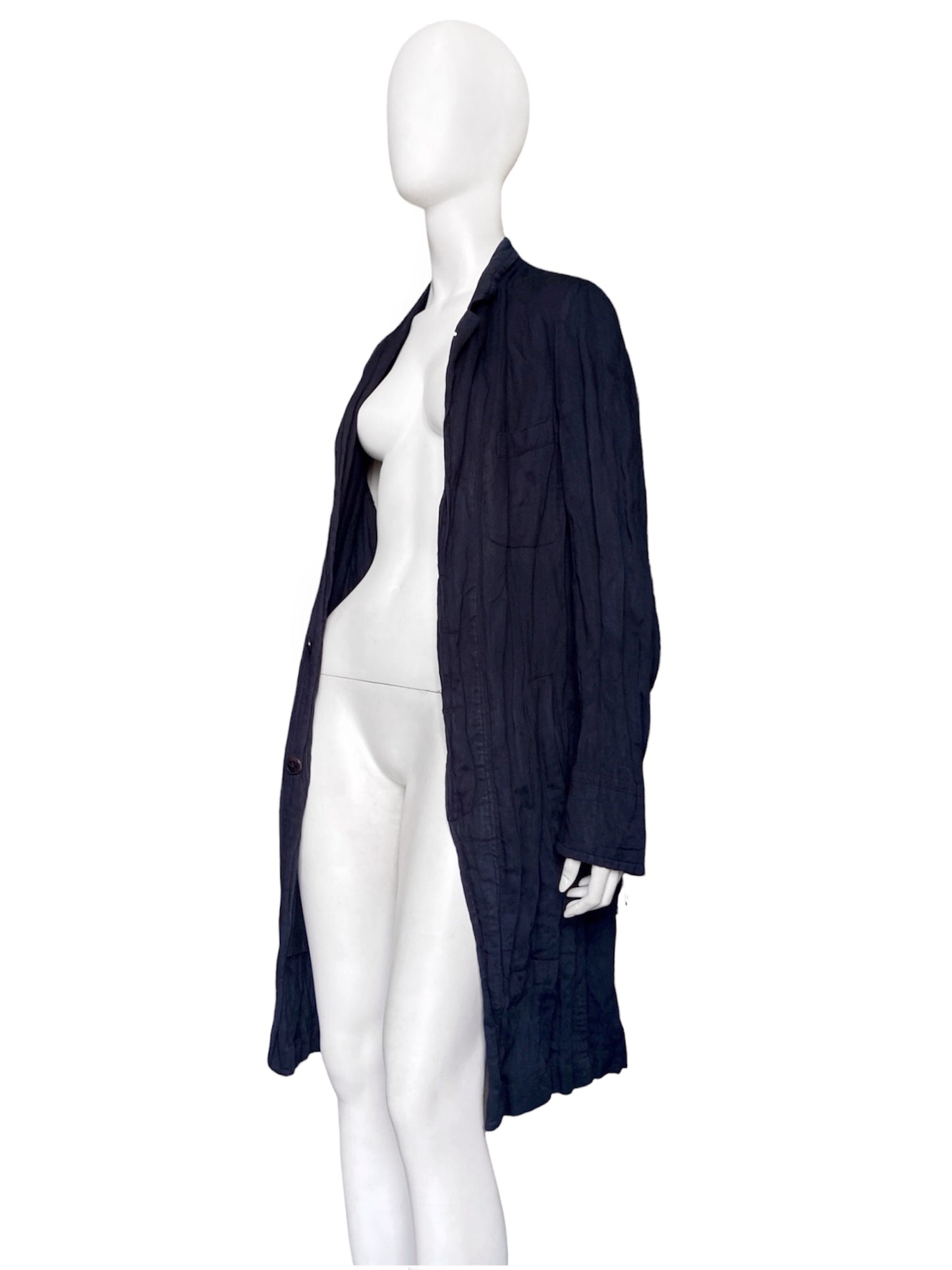 Ann Demeulemeester Spring 2006 Men’s Navy Wrinkled Coat XXS