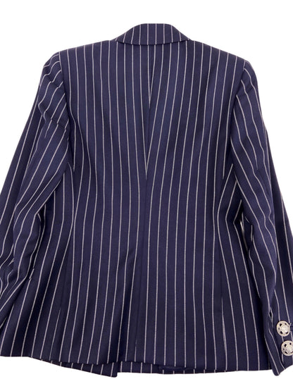 Gianni Versace Spring 1995 Navy Double Pinstriped Wrap Skirt Suit 42