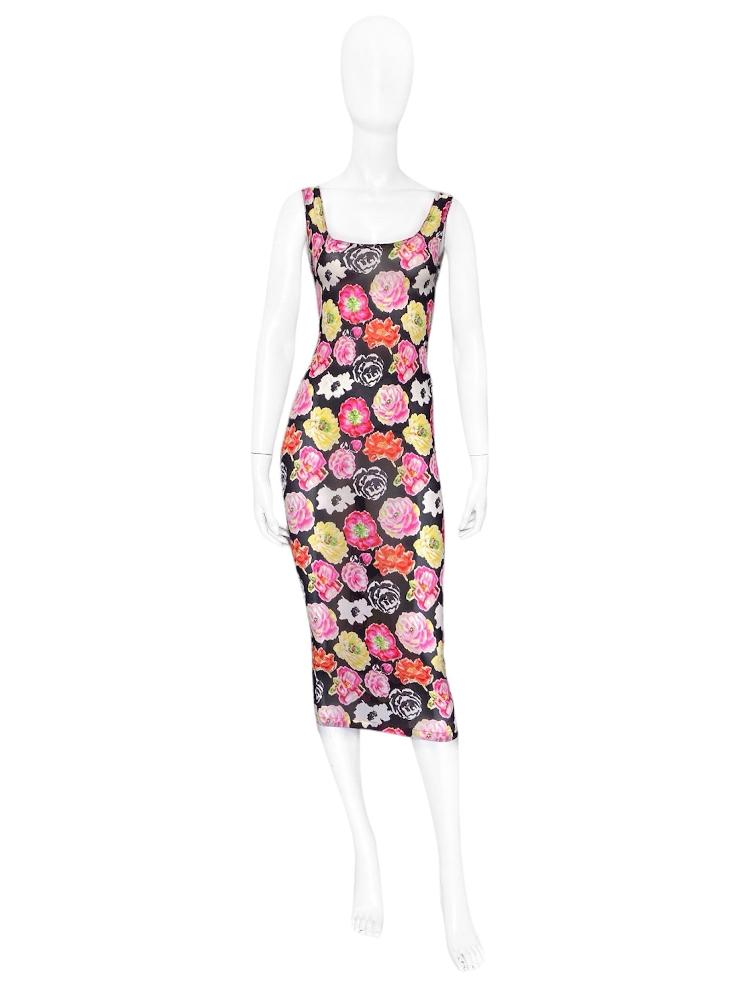 Gianni Versace Spring 1995 ICONIC Floral Print Semi-Sheer Silk Stretch ...