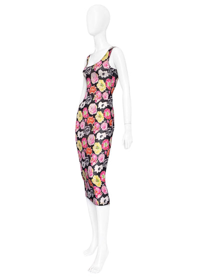 Gianni Versace Spring 1995 ICONIC Floral Print Semi-Sheer Silk Stretch Dress 40