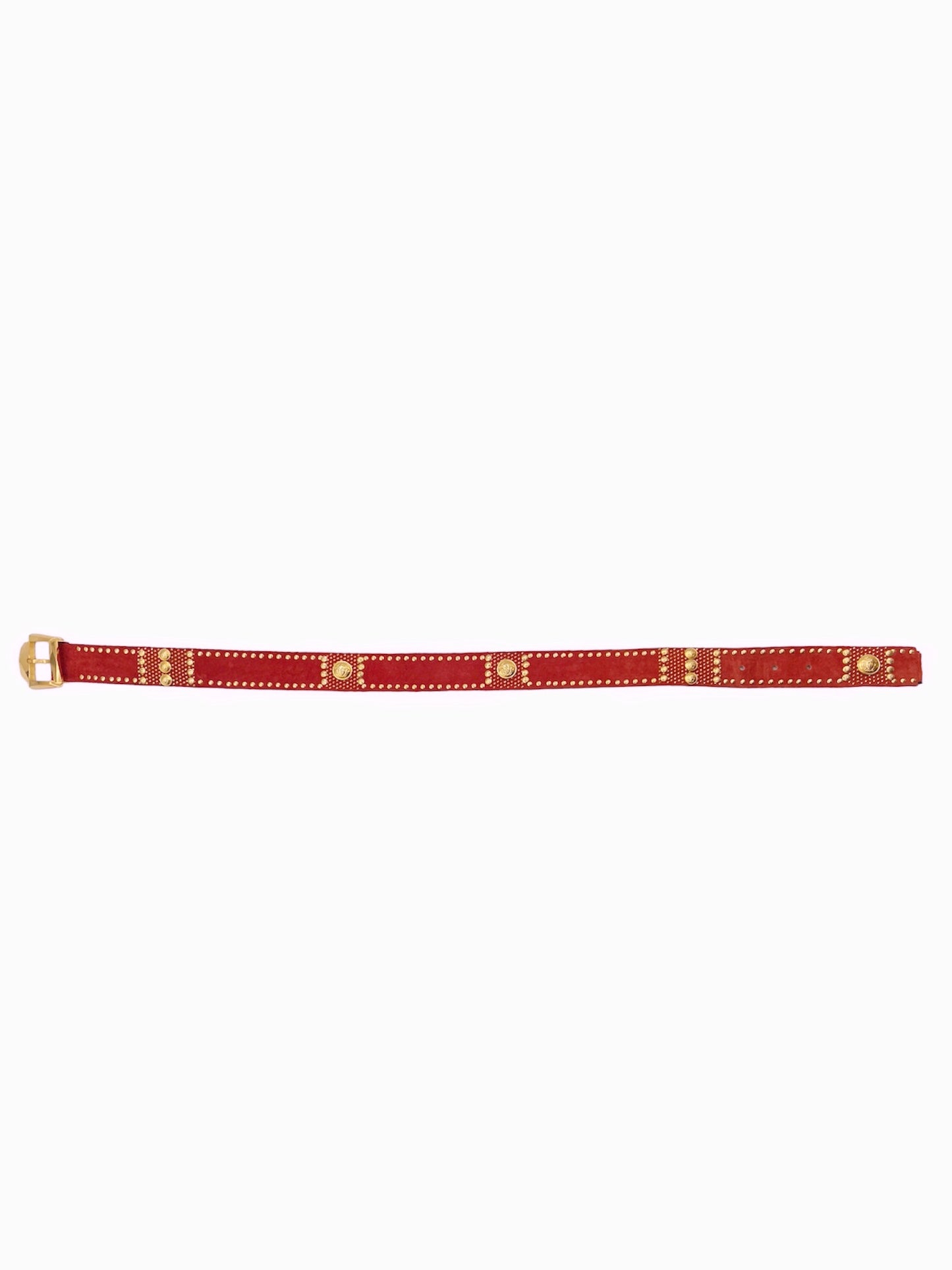 Gianni Versace 90s Red Suede Gold Studded Belt 30